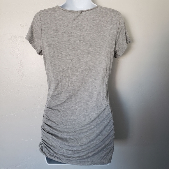 Smallshow Small Maternity Top Heather Grey Short Sleeve Shirt Ruched Sides - Picture 4 of 7